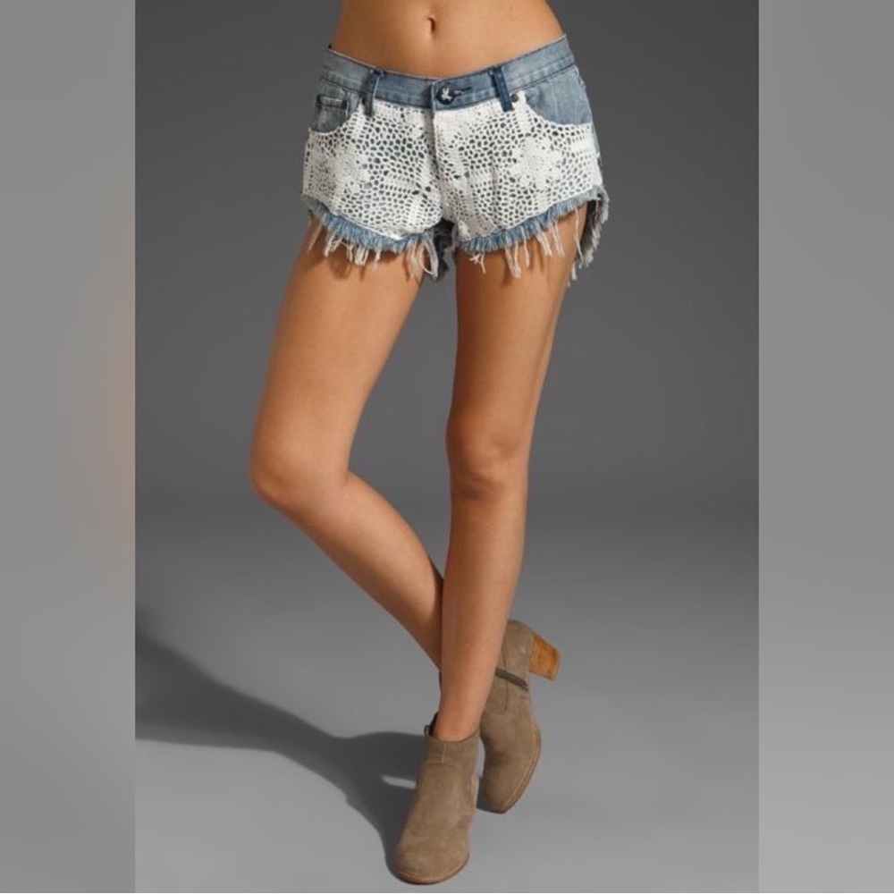 One Teaspoon Crochet Denim Shorts